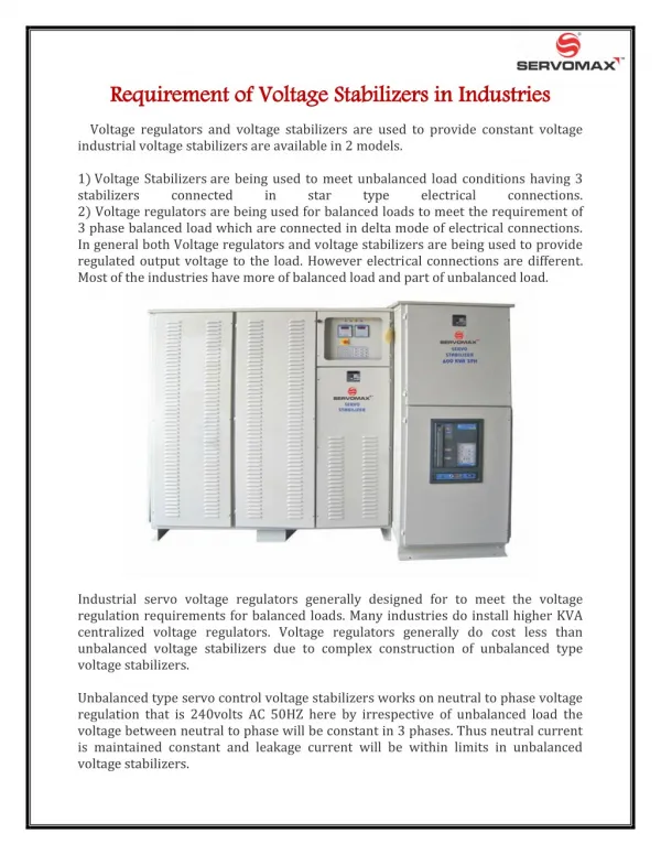 Servo Stabilizer & Voltage Stabilizer Manufacturer,Hyderabad.pdf