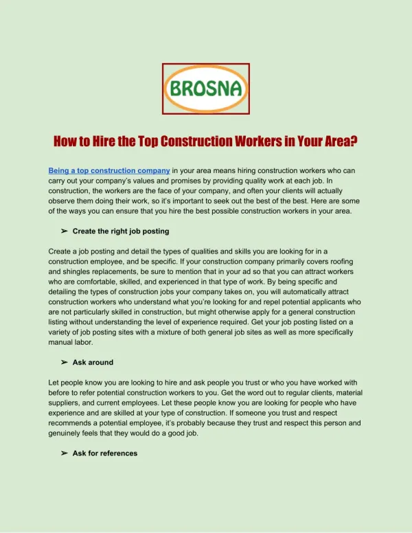 How to Hire the Top Construction Workers in Your Area