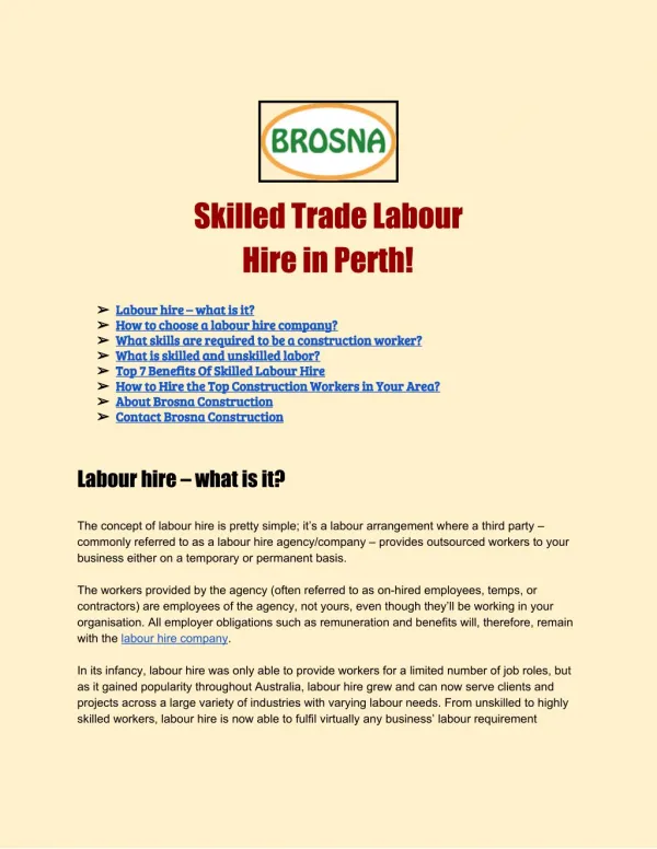 Skilled Trade Labour Hire Perth