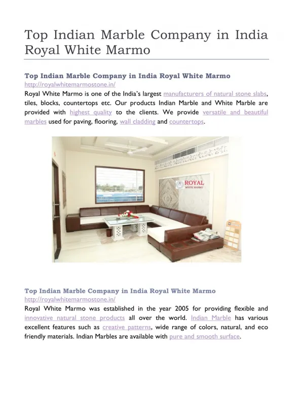 Top Indian Marble Company in India Royal White Marmo
