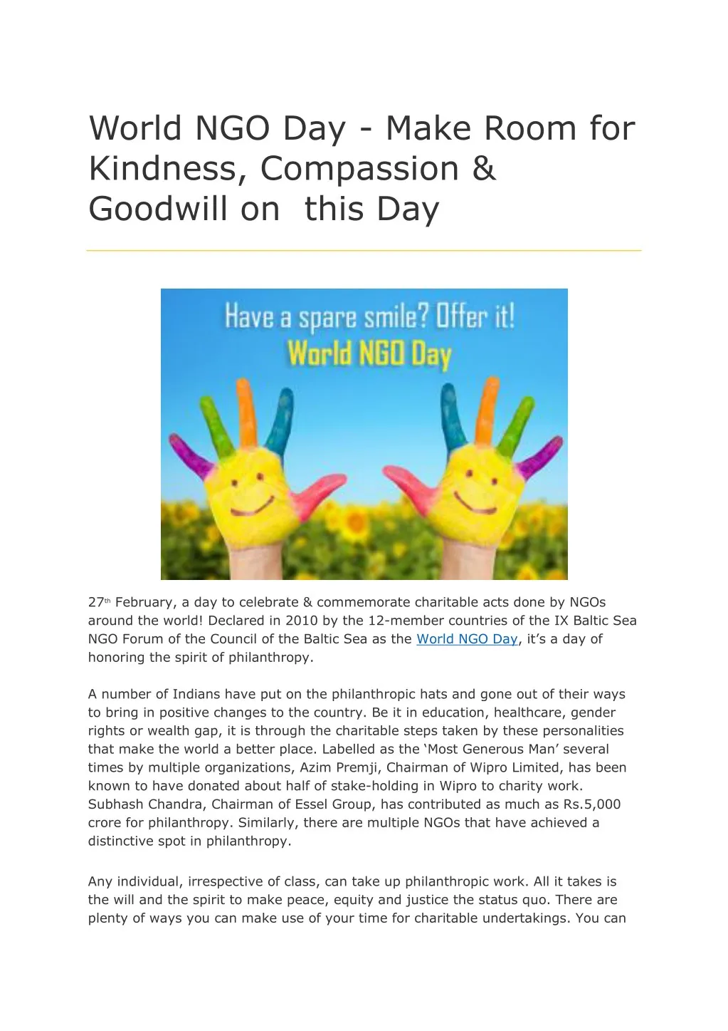 world ngo day make room for kindness compassion