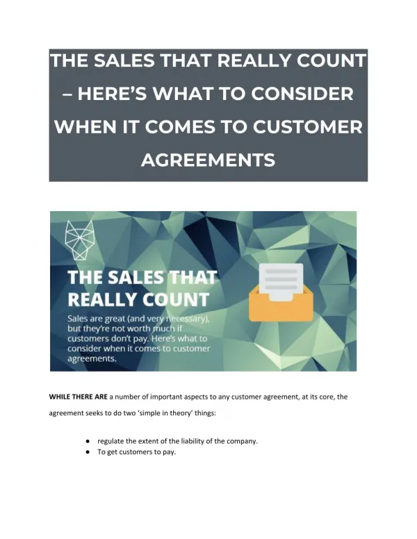THE SALES THAT REALLY COUNT – HERE’S WHAT TO CONSIDER WHEN IT COMES TO CUSTOMER AGREEMENTS