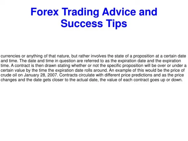 Forex Trading Advice and Success Tips