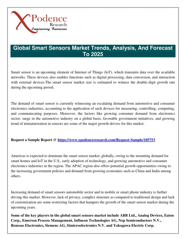 global smart sensors market trends analysis