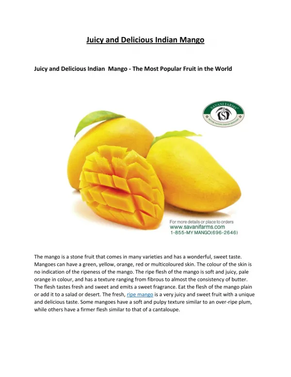 Buy Fresh Indian Mango Online at Savanifarms