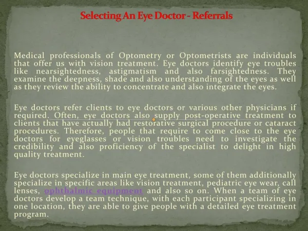Selecting An Eye Doctor - Referrals