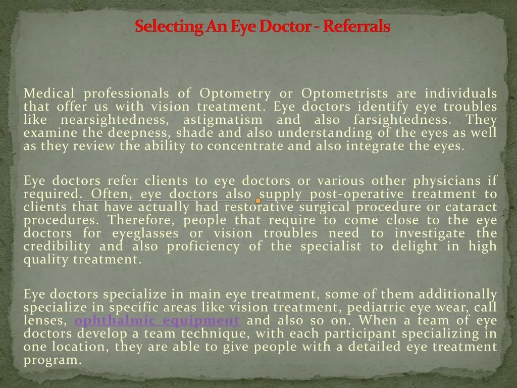 selecting an eye doctor referrals