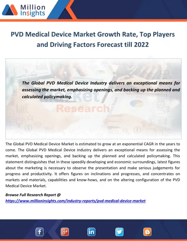 PVD Medical Device Market Growth Rate, Top Players and Driving Factors Forecast till 2022