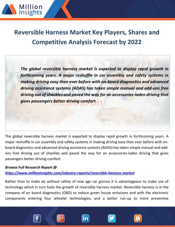 Reversible Harness Market Key Players, Shares and Competitive Analysis Forecast by 2022