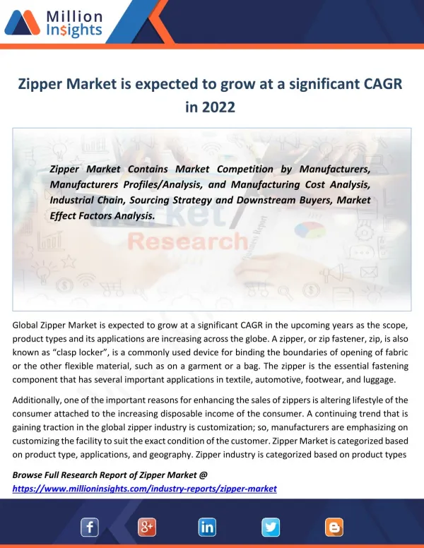 Zipper Market segmentation by product type, geographically From 2017-2022