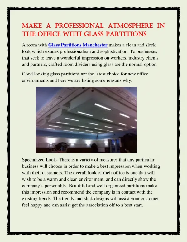 Make a Professional Atmosphere in the Office With Glass Partitions