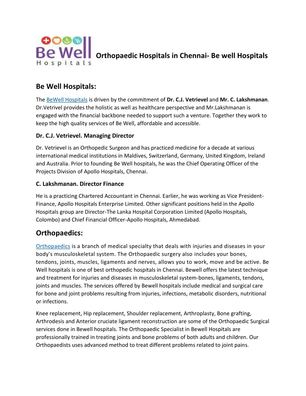 orthopaedic hospitals in chennai be well hospitals