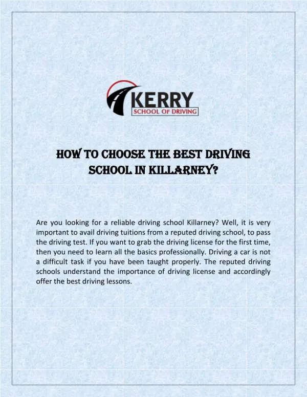 Driving school Killarney - Driving lessons Killarney