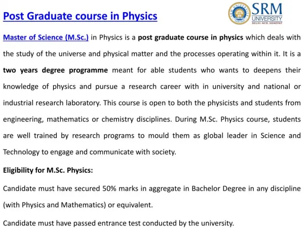 Department of Physics | SRM University Delhi-NCR, Sonepat, Haryana