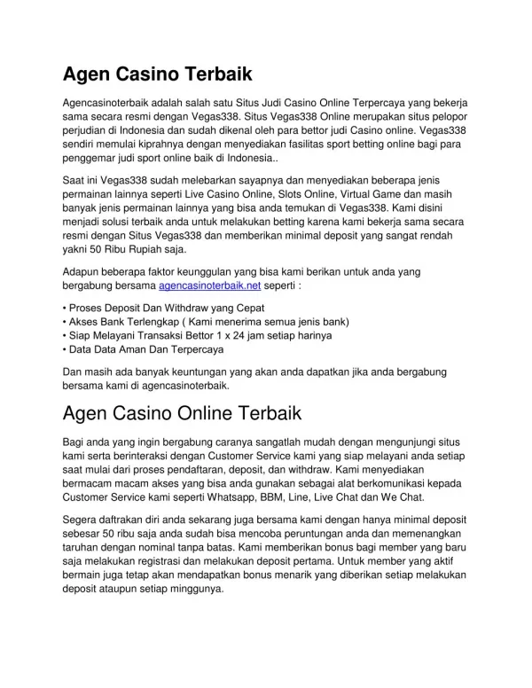 Agen Casino Terbaik