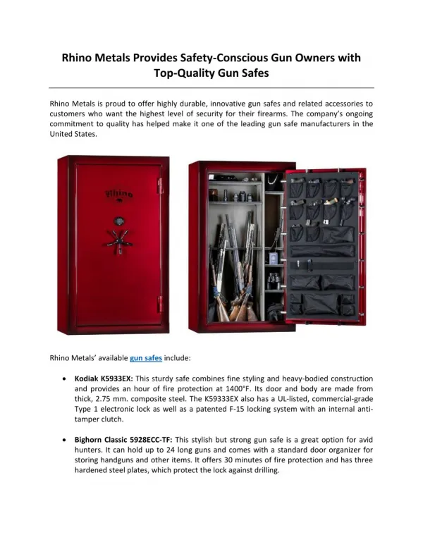 Rhino Metals Provides Safety-Conscious Gun Owners with Top-Quality Gun Safes