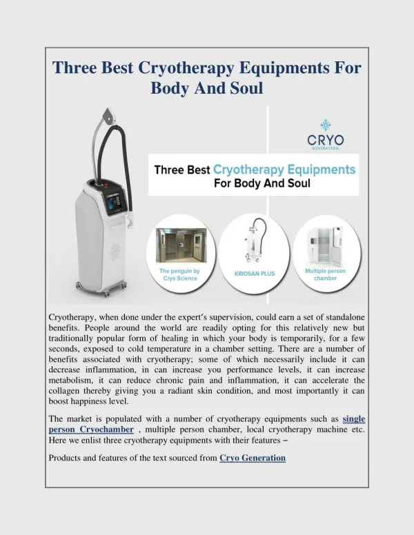 Three Best Cryotherapy Equipments For Body And Soul