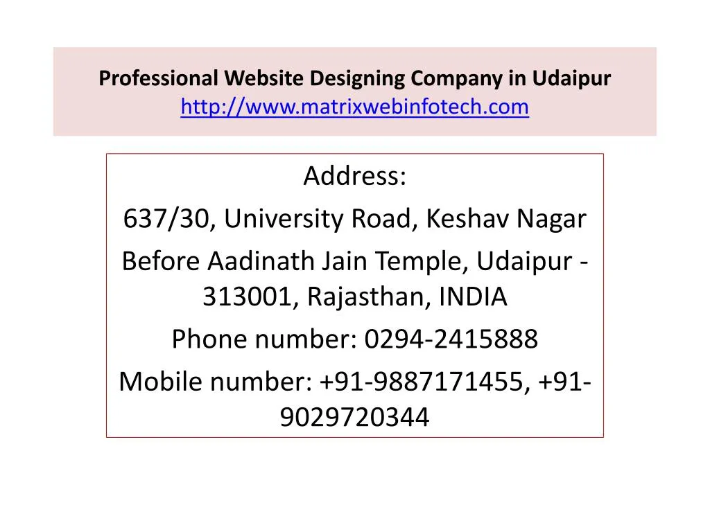 professional website designing company in udaipur http www matrixwebinfotech com