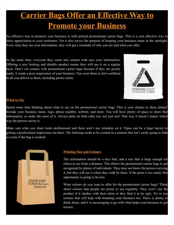 Carrier Bags Offer an Effective Way to Promote your Business - Hotline
