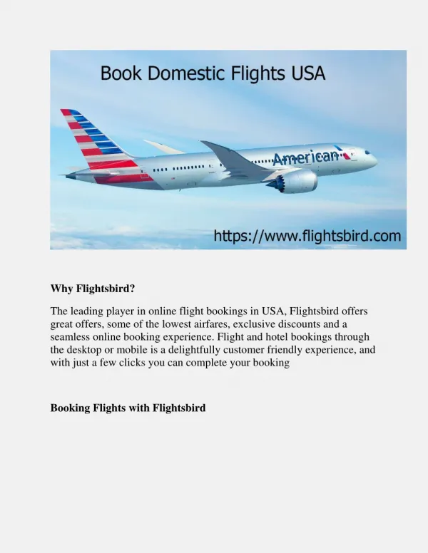 Save your money & time on domestic flight booking in USA via Flightsbird