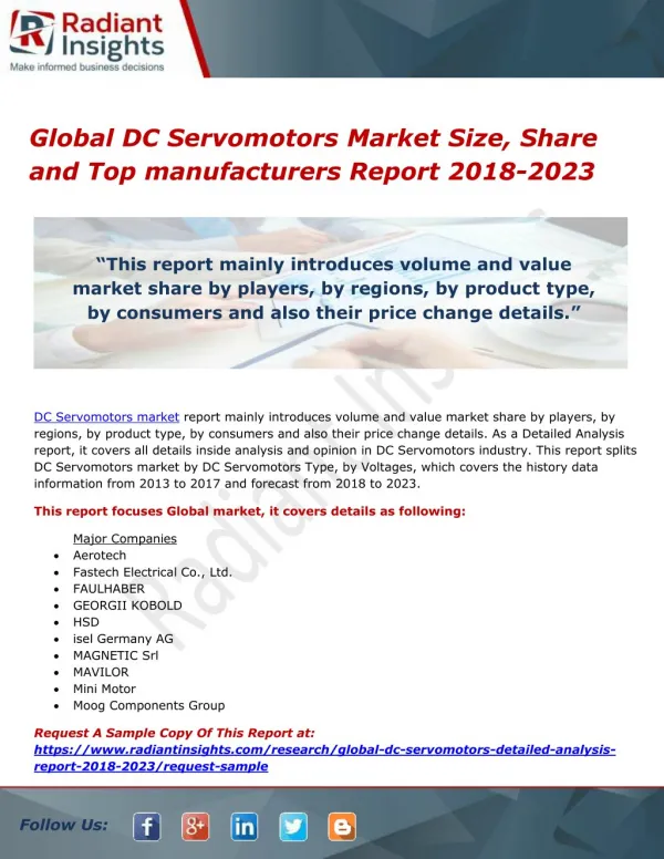 Global DC Servomotors Market Size, Share and Top manufacturers Report 2018-2023