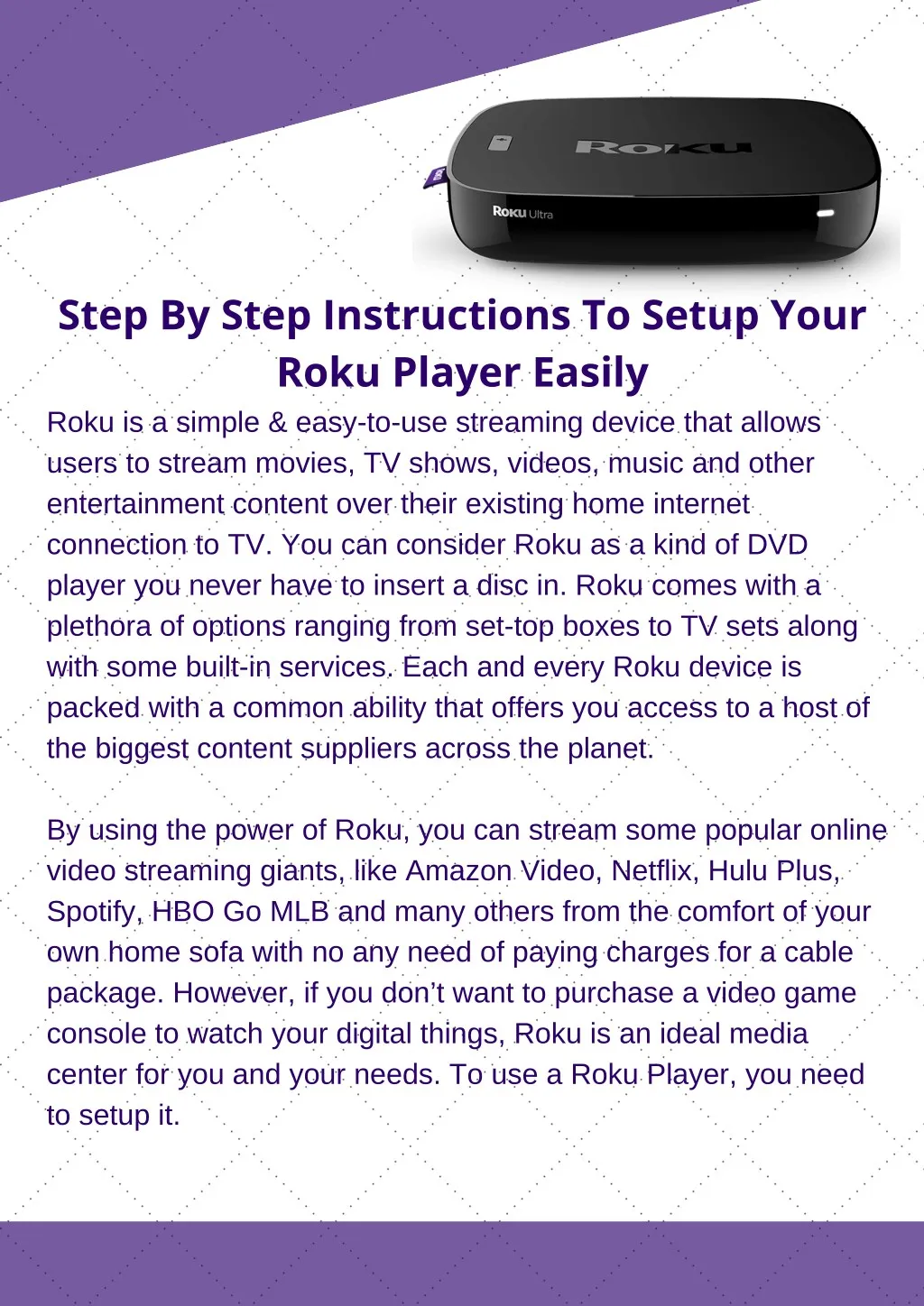 step by step instructions to setup your roku