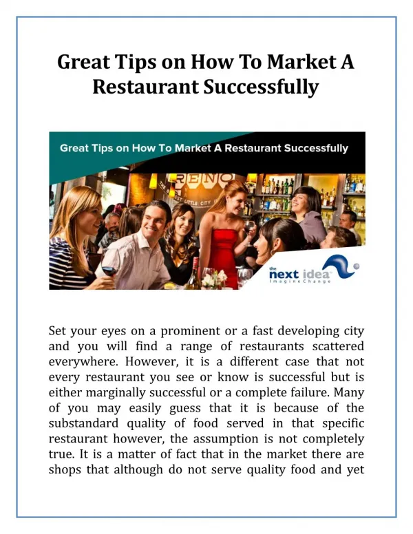 Great Tips on How To Market A Restaurant Successfully