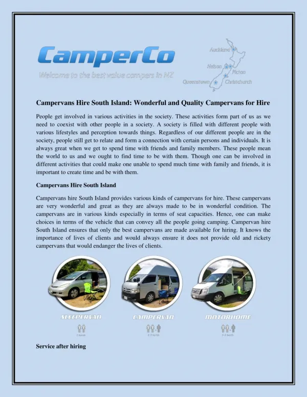 Campervans Hire South Island: Wonderful and Quality Campervans for Hire