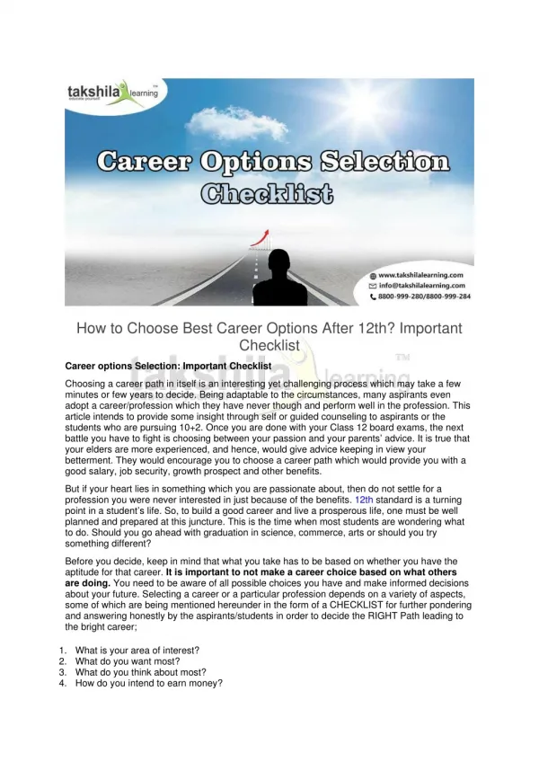 How to Choose Best Career Options After 12th? Important Checklist