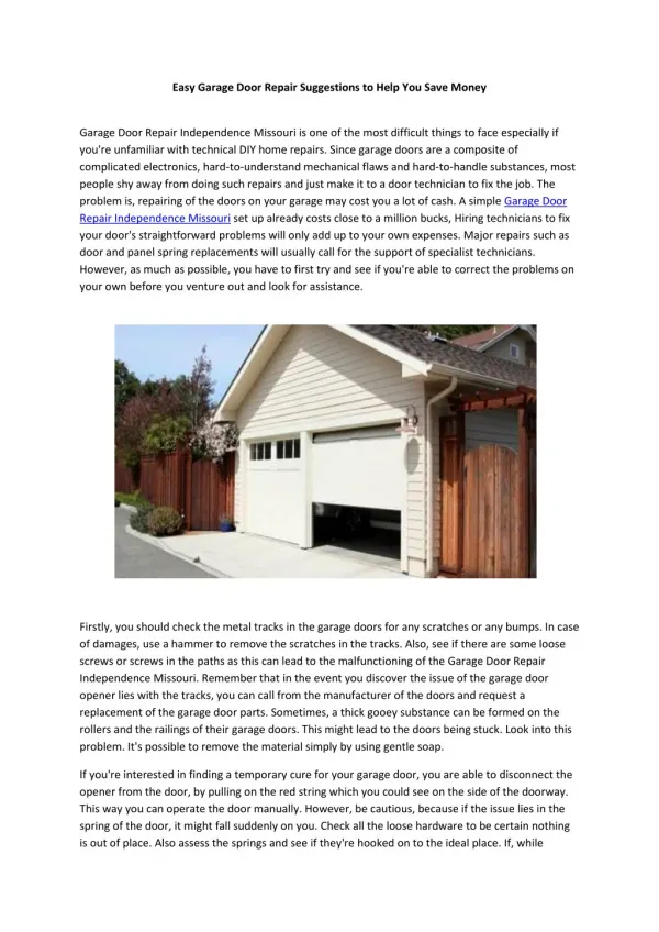 Garage Door Repair Independence Missouri