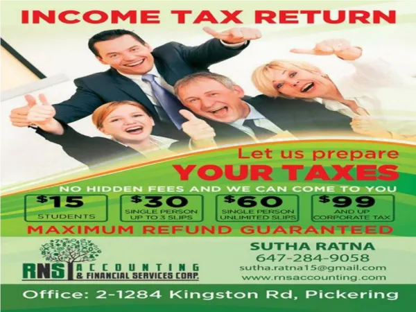 RNS Accounting and Financial Services Corporation Offers the most reliable Income tax return services Pickering, Ontario