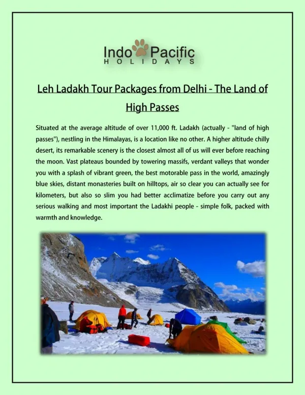 Leh Ladakh Tour Packages from Delhi - The Land of High Passes