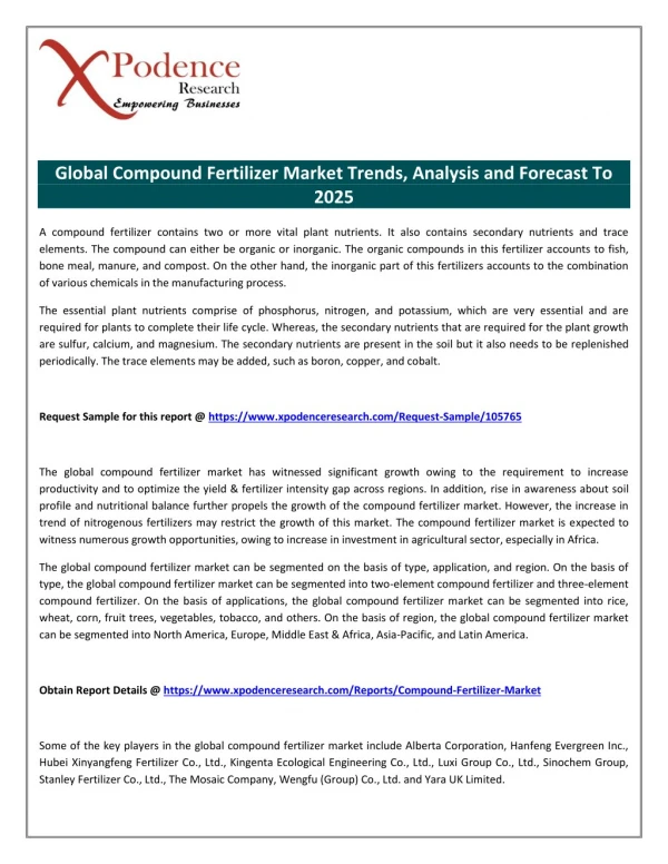 Analyses of Global market trends, with data from 2018, estimates for 2018