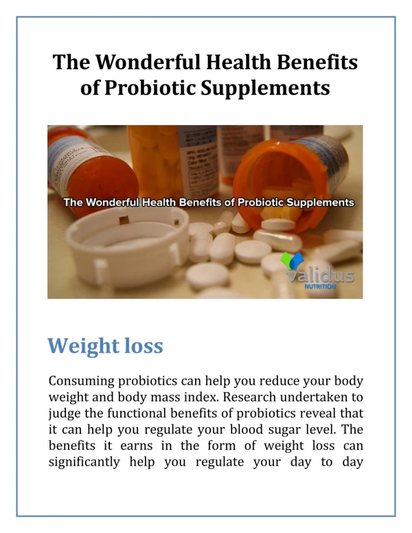The Wonderful Health Benefits of Probiotic Supplements