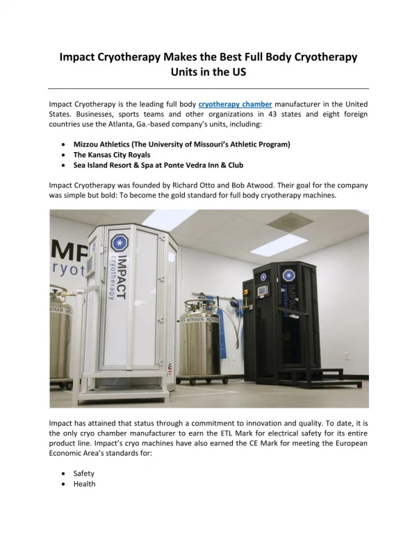 Impact Cryotherapy Makes the Best Full Body Cryotherapy Units in the US