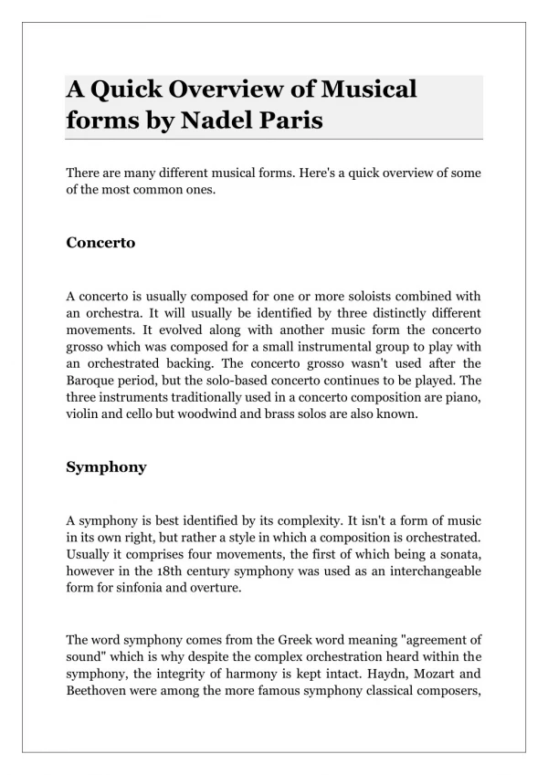 A Quick Overview of Musical forms by Nadel Paris