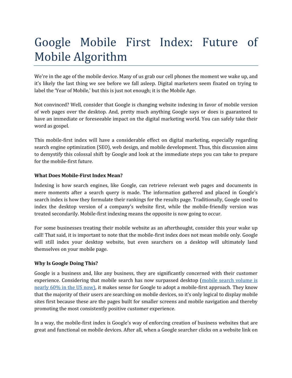 google mobile first index future of mobile