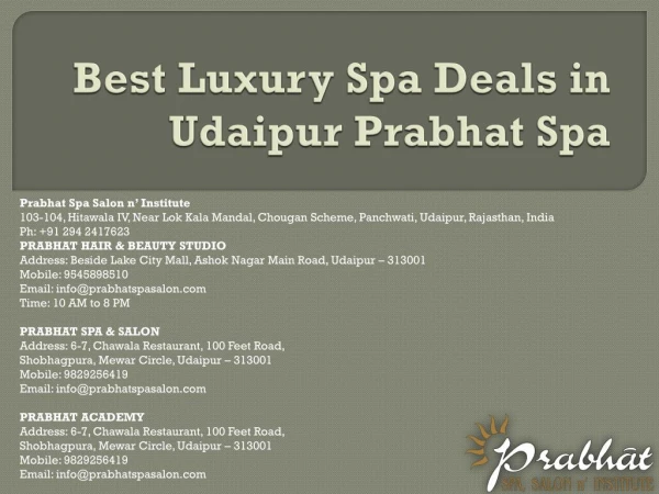 Best Luxury Spa Deals in Udaipur Prabhat Spa