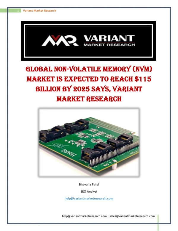 Global Non-Volatile Memory (NVM) Market is expected to reach $115 Billion by 2025 Says, Variant Market Research