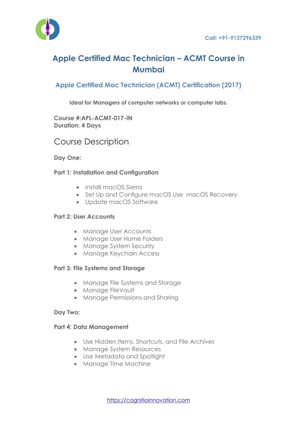 APPLE CERTIFIED MAC TECHNICIAN (ACMT) Courses in Mumbai - Cognitio Innovation