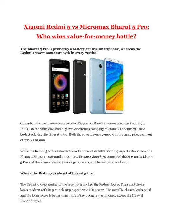 Xiaomi Redmi 5 vs Micromax Bharat 5 Pro: Who wins value-for-money battle?