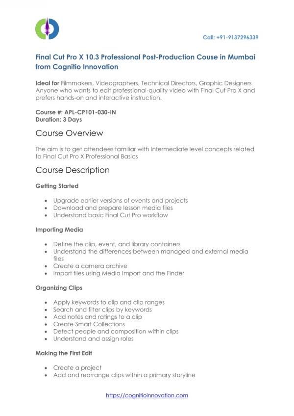 Apple Final Cut Pro X Certification and Training Courses in Mumbai - India - Cognitio Innovation