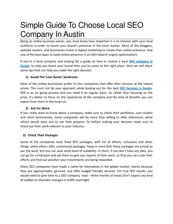 Simple Guide To Choose Local SEO Company In Austin