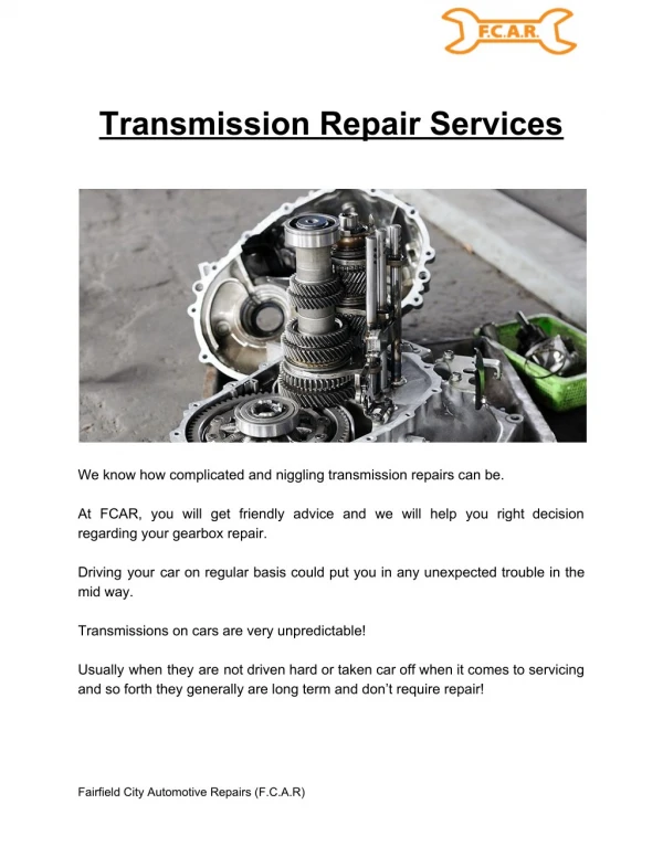Transmission Repair Service - FCAR