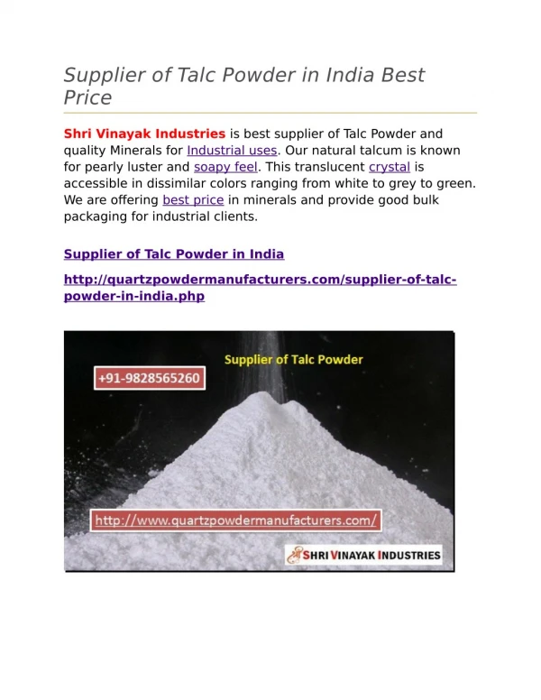 Supplier of Talc Powder in India Best Price