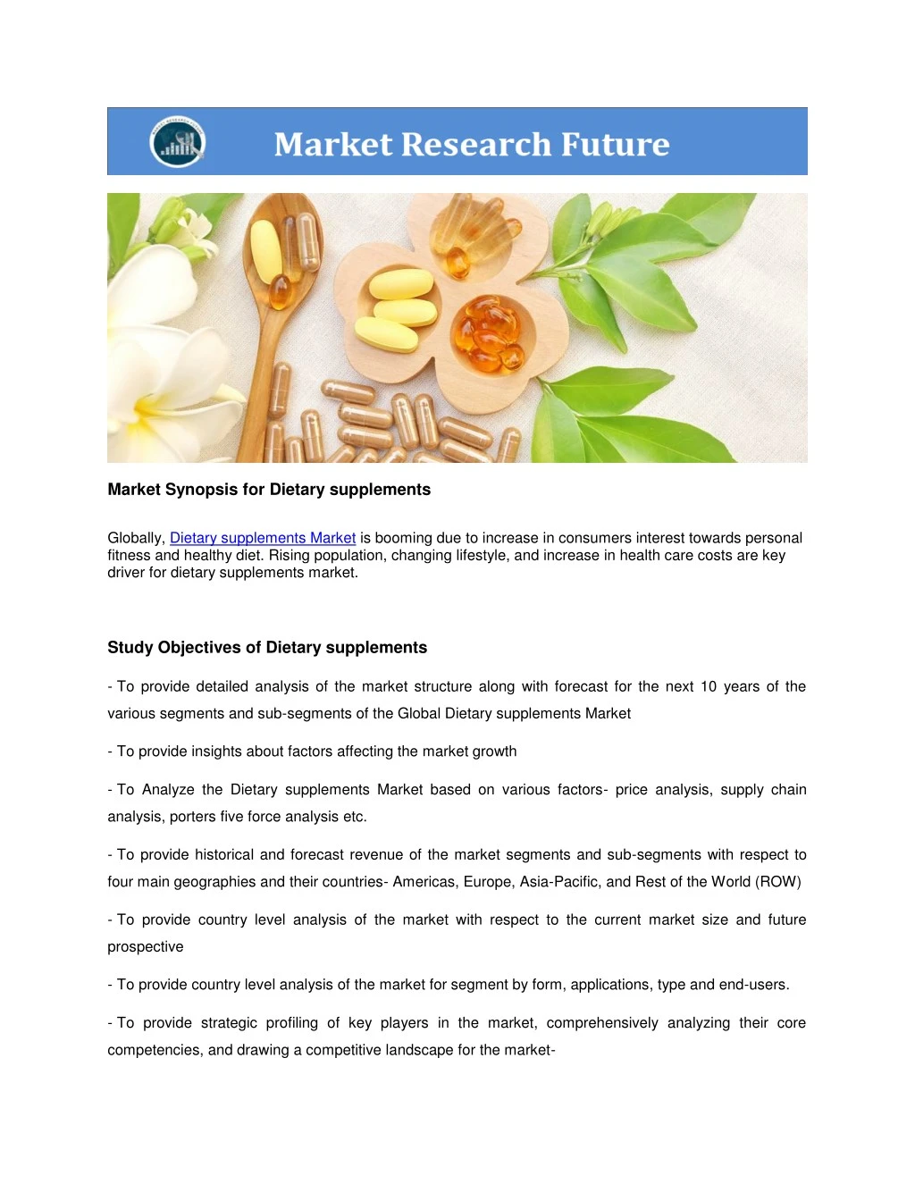 market synopsis for dietary supplements