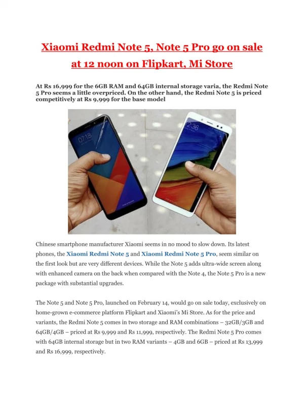 Xiaomi Redmi Note 5, Note 5 Pro go on sale at 12 noon on Flipkart, Mi Store