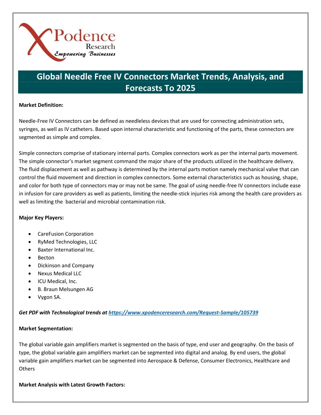 global needle free iv connectors market trends