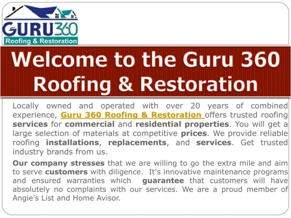 Are You Looking Roofing & Restoration Services | Guru 360 Roofing ?