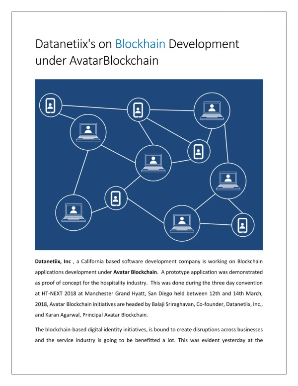 Datanetiixâ€™s on Blockhain Development under AvatarBlockchain